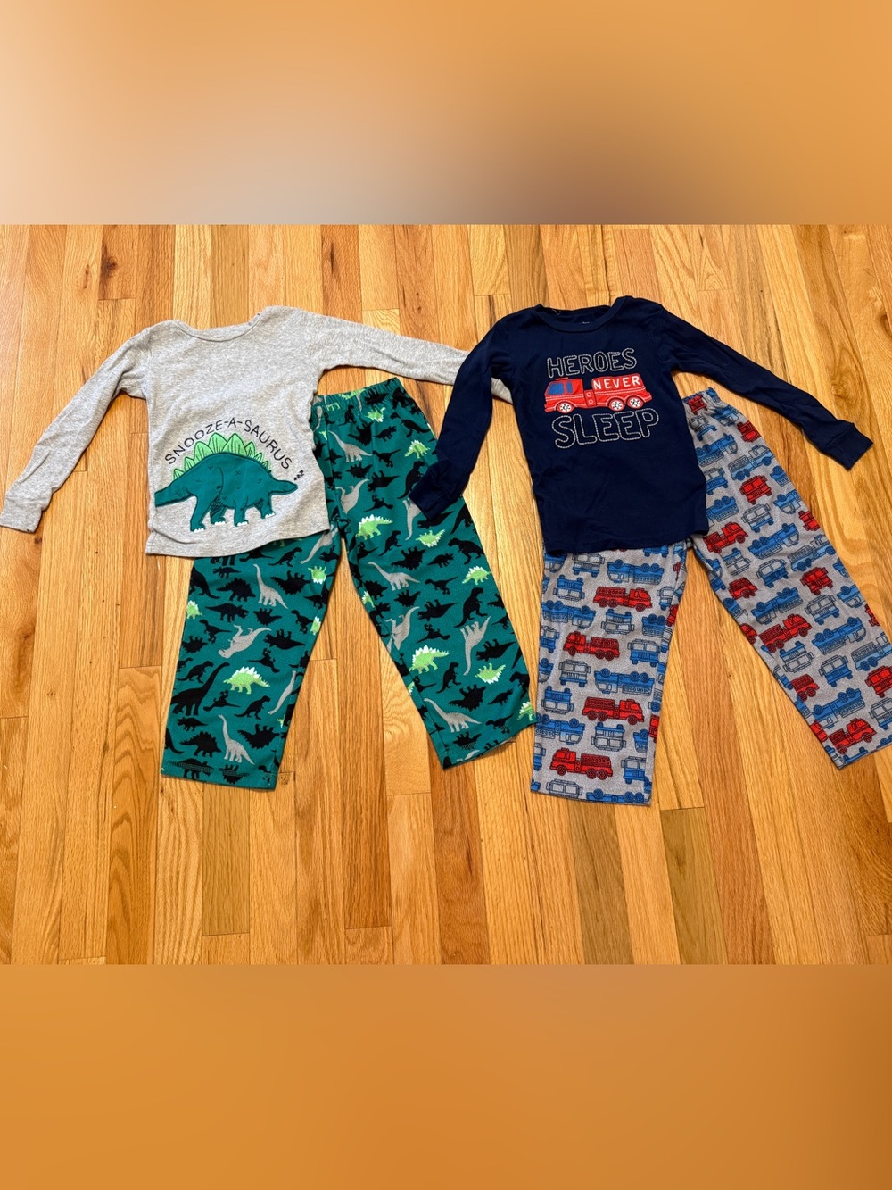 Carter's Navy Firetruck & Green Dino Pajama Sets